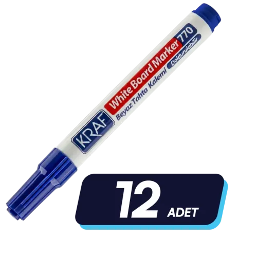 Kraf Beyaz Tahta Kalemi Doldurulabilir 770 Mavi 12'li Paket