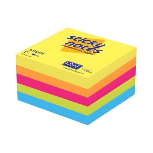 Kraf Yapışkanlı Not Kağıdı Küp 50x50 mm 5 Renk 250 Yaprak