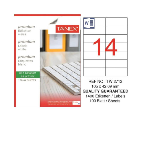 Tanex TW‑2712 Lazer Etiket 105×42.69 mm