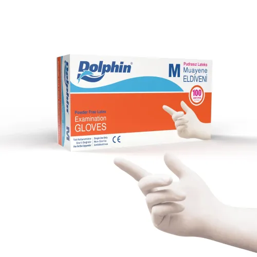 Dolphin Pudrasız Lateks Muayene Eldiveni M Beden 100'lü