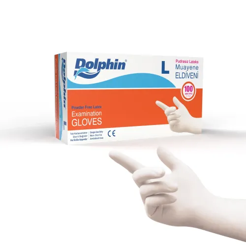 Dolphin Pudrasız Lateks Muayene Eldiveni L Beden 100'lü