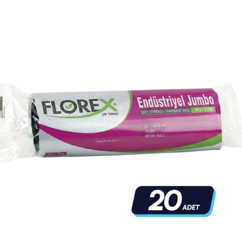 Florex Çöp Torbası 80x110 Endüstriyel Jumbo 400 gr 20 Rulo