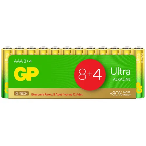 GP G-Tech Ultra Alkalin İnce LR03 - AAA Boy 1.5V Pil 12'Li Shrink