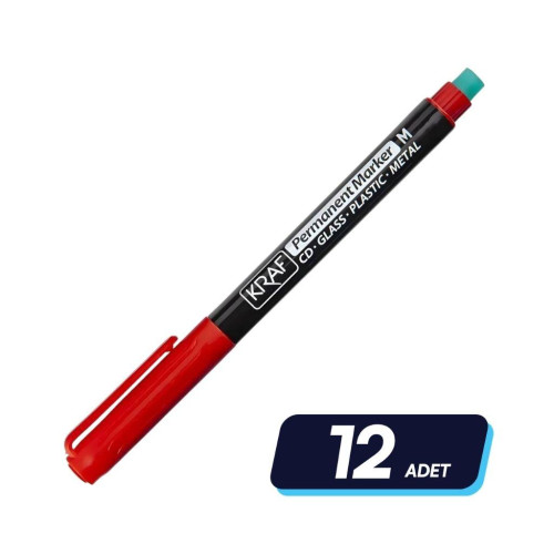 Kraf 260 Asetat Kalemi Silgili Kırmızı M Uç 12'li Paket